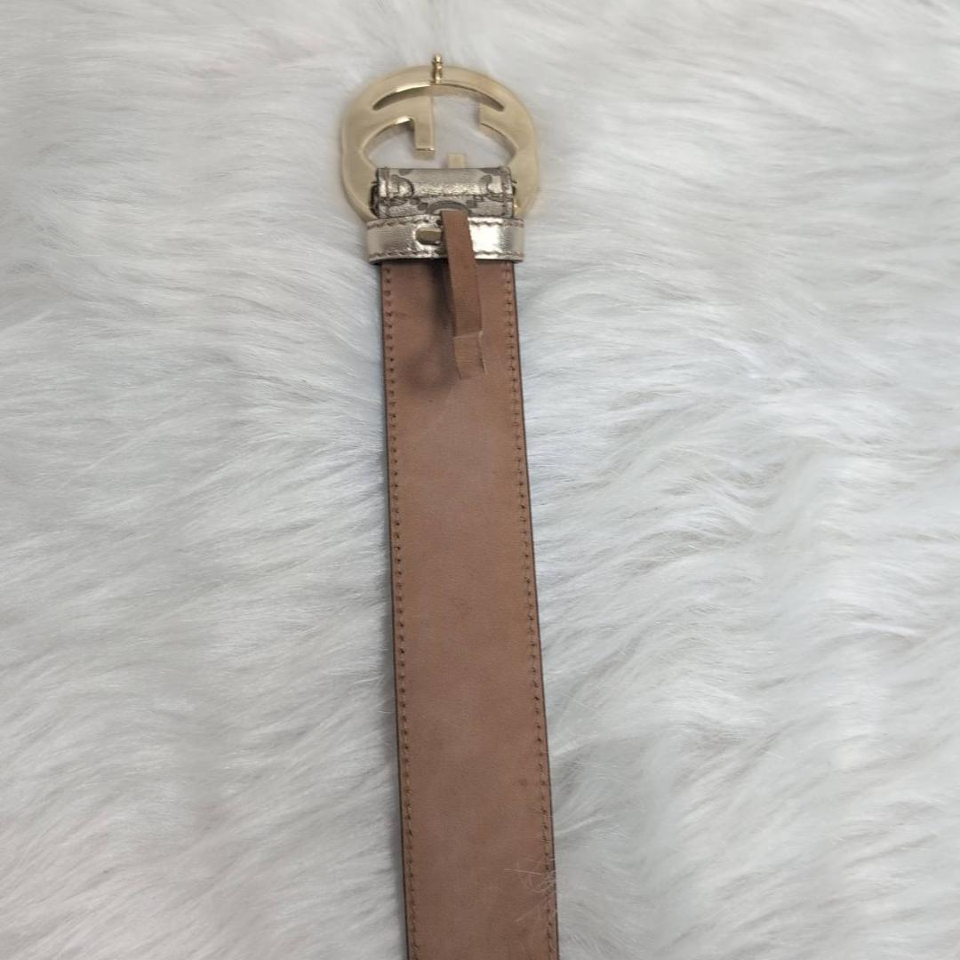【極美品】 GUCCI グッチシマ レザー ベルト ゴールド インターロッキング