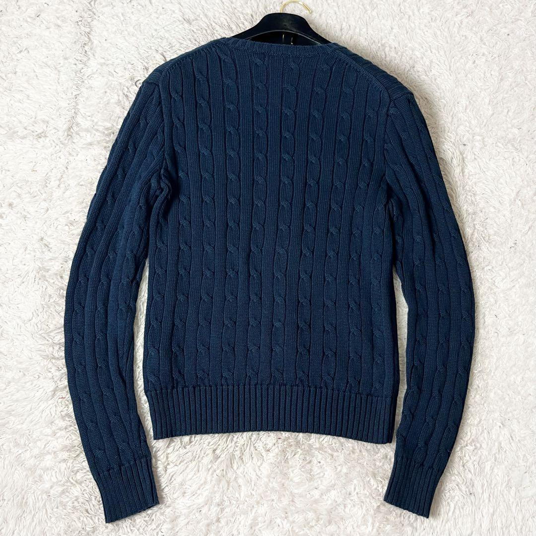 ✖︎ ポロラルフローレン コットン ケーブル ニット ロゴ刺繍 ネイビー 紺 M