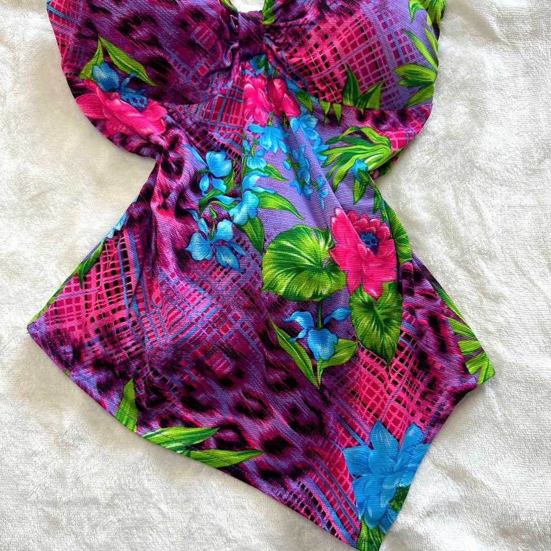 【AVIRA PINK】アビラピンク ヒョウ柄×花柄 背中がんあきキャミ