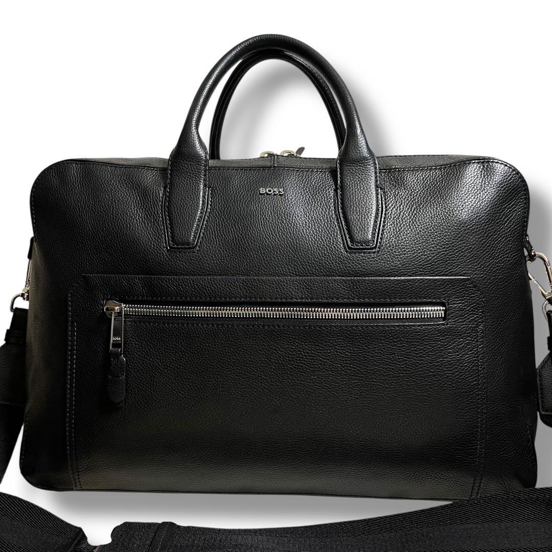 HUGO BOSS グレインレザー 2WAY ブリーフバッグ 2層