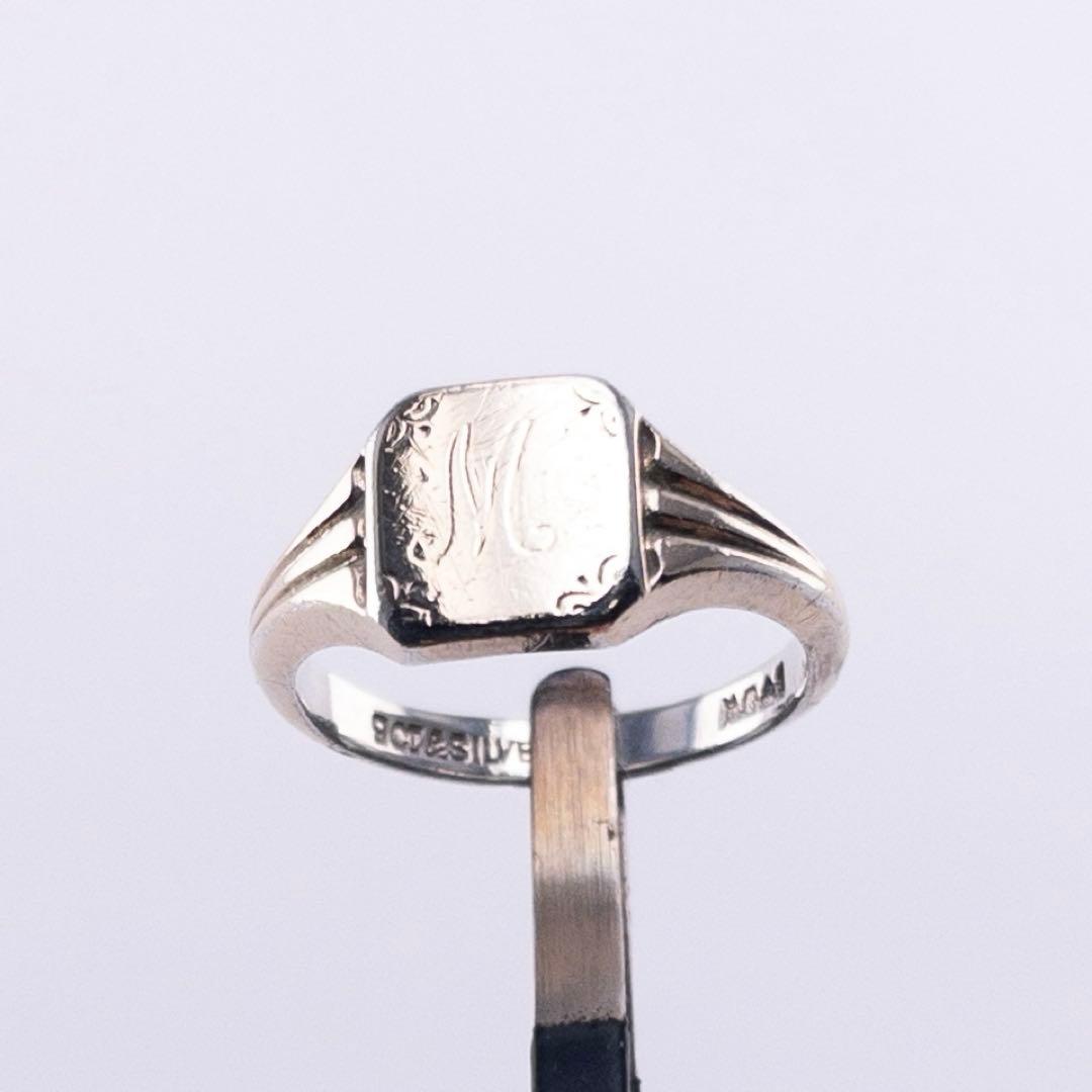 英国 9金 925 アンティーク イニシャル M シグネットリング 11号