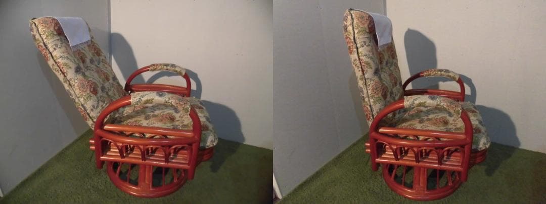 アウトレット【送料無料】高級ラタンギア式リクライニング回転座椅子【ミドルタイプ】