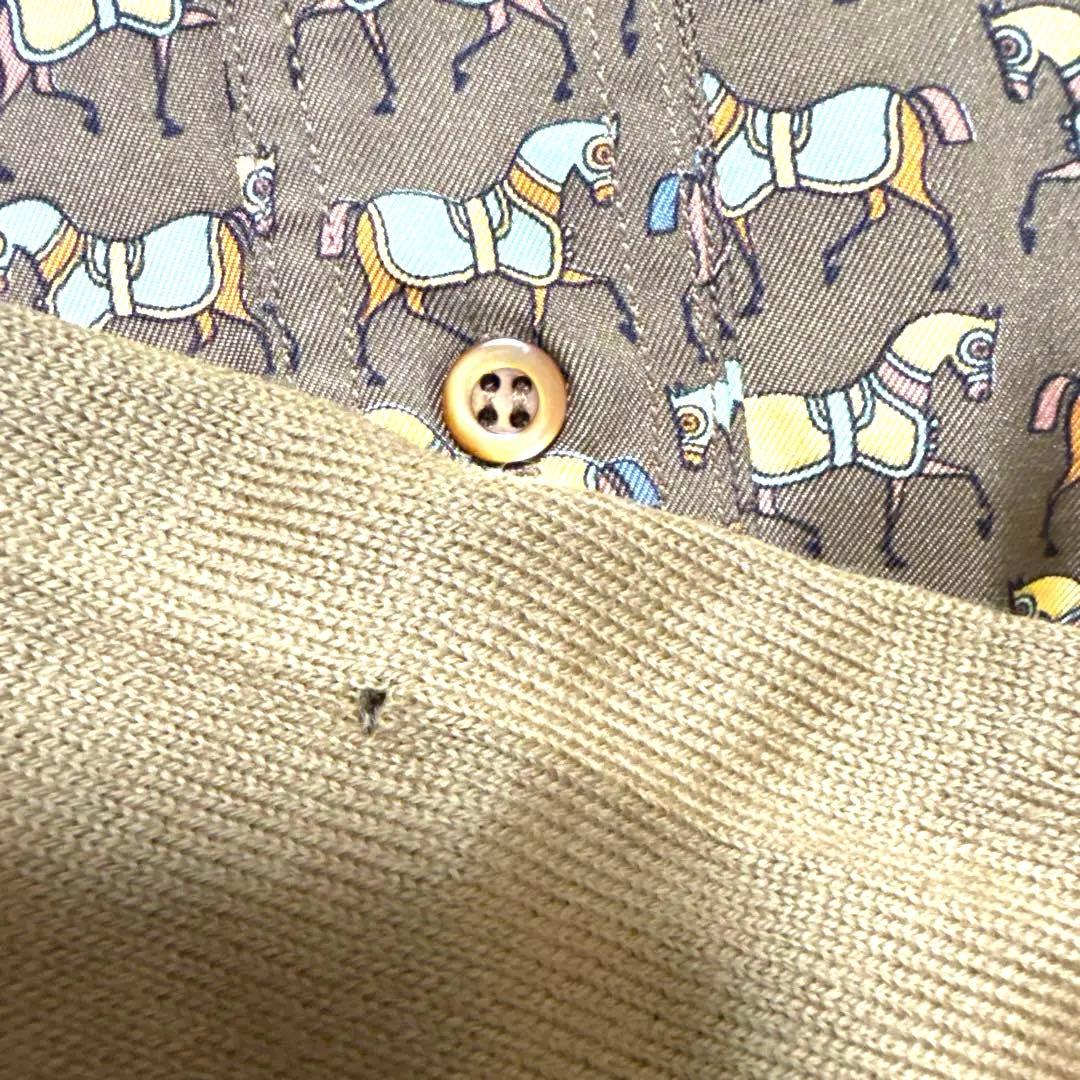 HERMÈS エルメス 長袖シルクシャツ 袖ニットデザイン 上品シンプル 訳あり