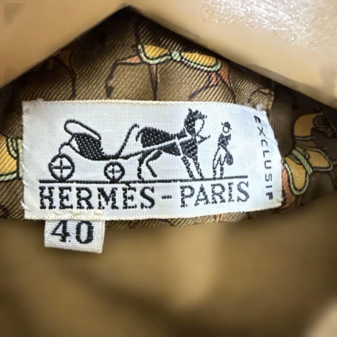 HERMÈS エルメス 長袖シルクシャツ 袖ニットデザイン 上品シンプル 訳あり