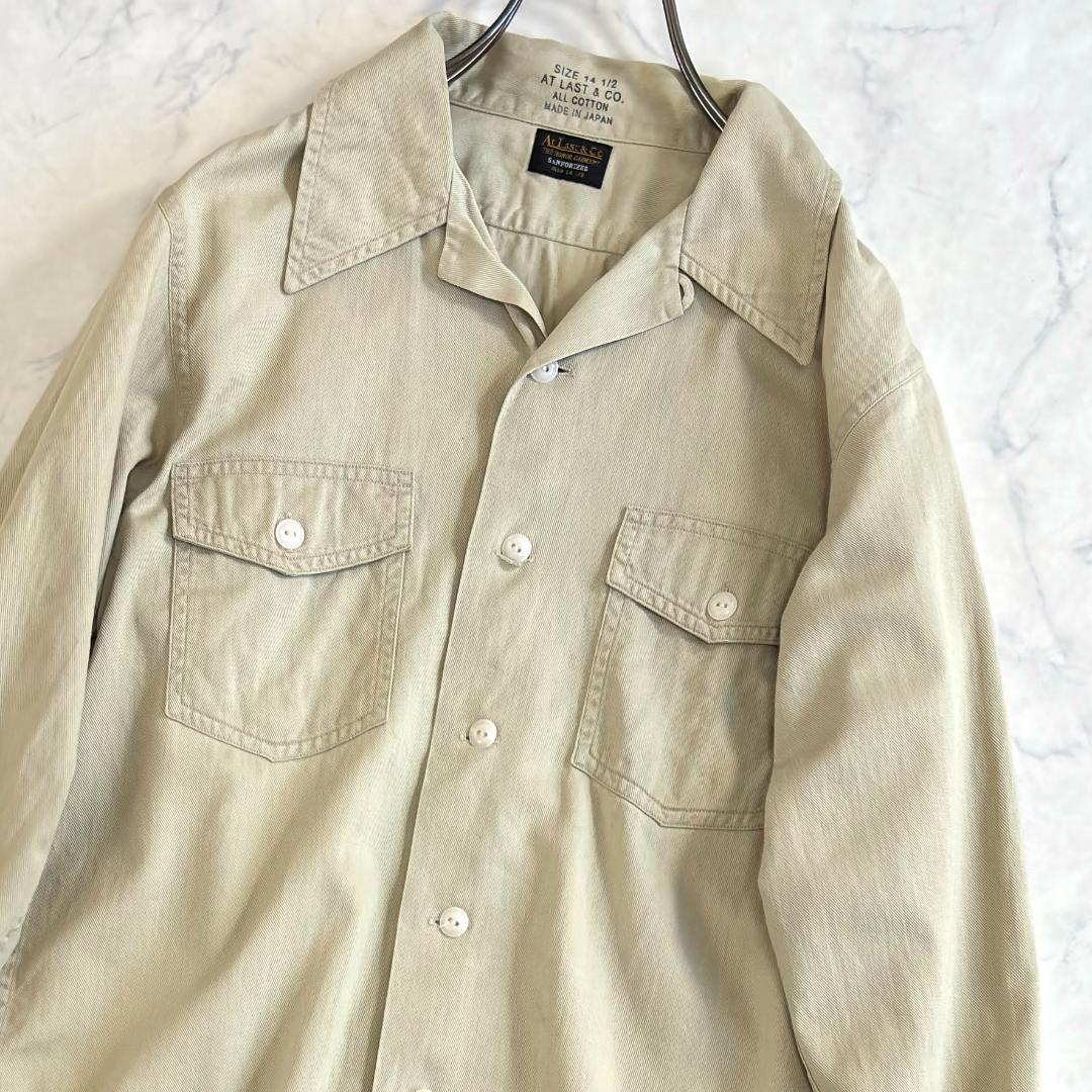 アットラスト AtLast ワークシャツ 長袖 ベージュ 14 1/2 tz4