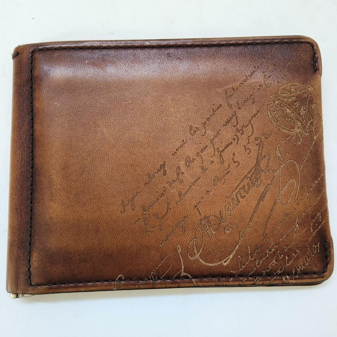 【良品】ベルルッティ カリグラフィ マネークリップ 折り財布 ブラウン系 レザー
