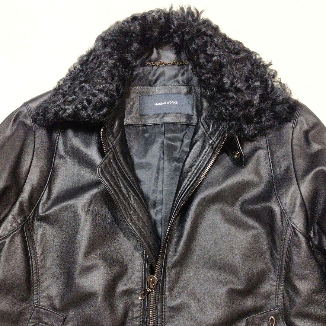 MANIAC WORKS　リアルファーラムレザーライダースジャケット　黒　M