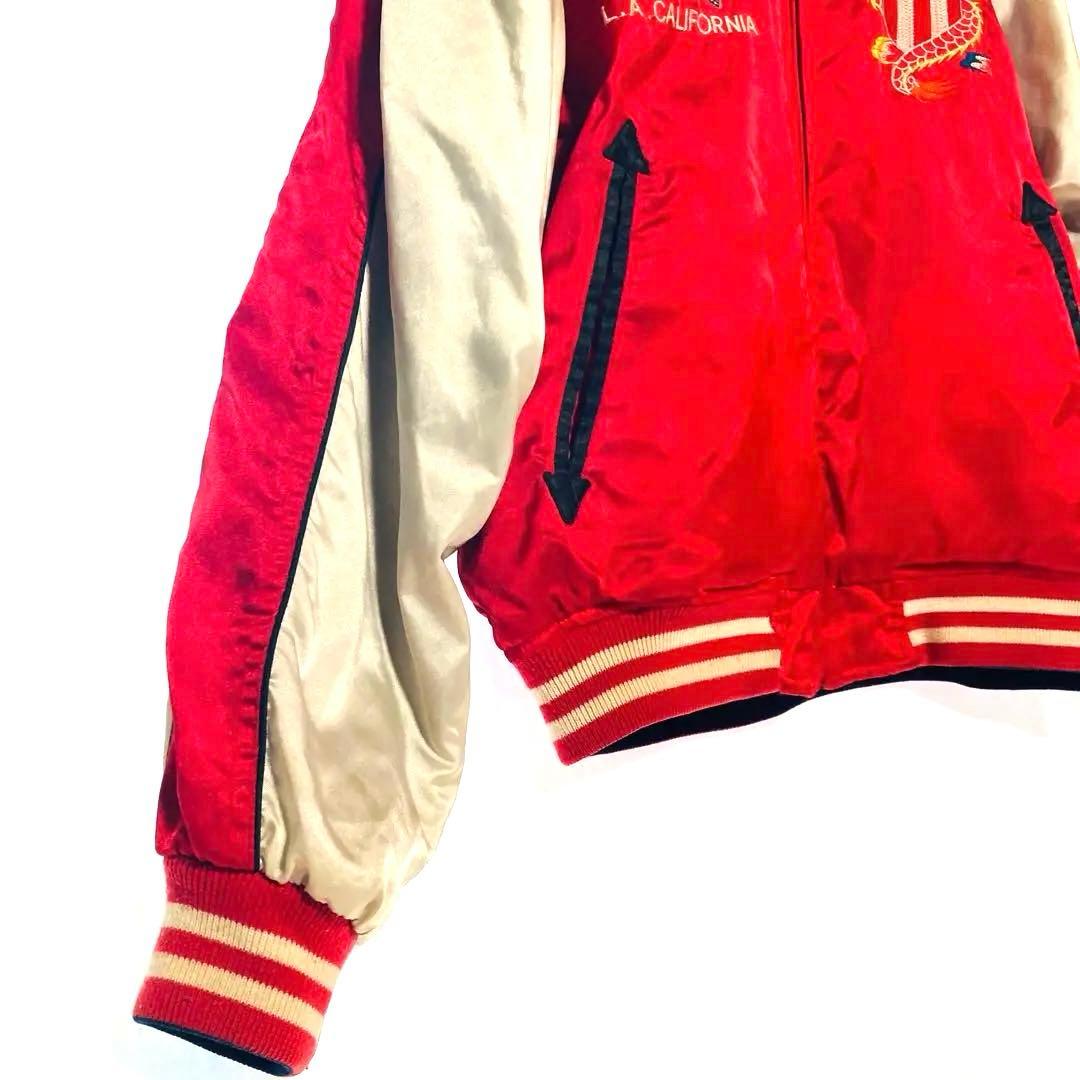 リバーシブル スカジャン ベロア×サテン 龍 刺繍 星条旗 90s Mサイズ