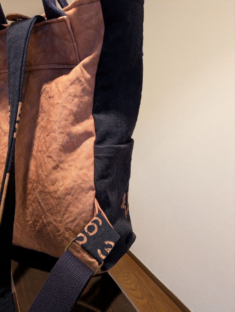 酒屋さんの前掛けリメイク（柿渋染） リュック、トートバッグツーウェイ