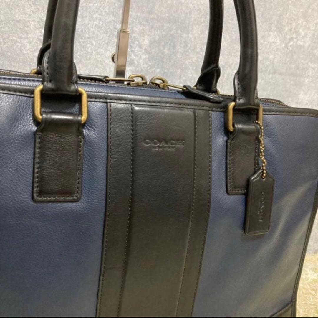 【極美品】COACH コーチ ビジネスバッグ レザー 本革 ショルダー ネイビー