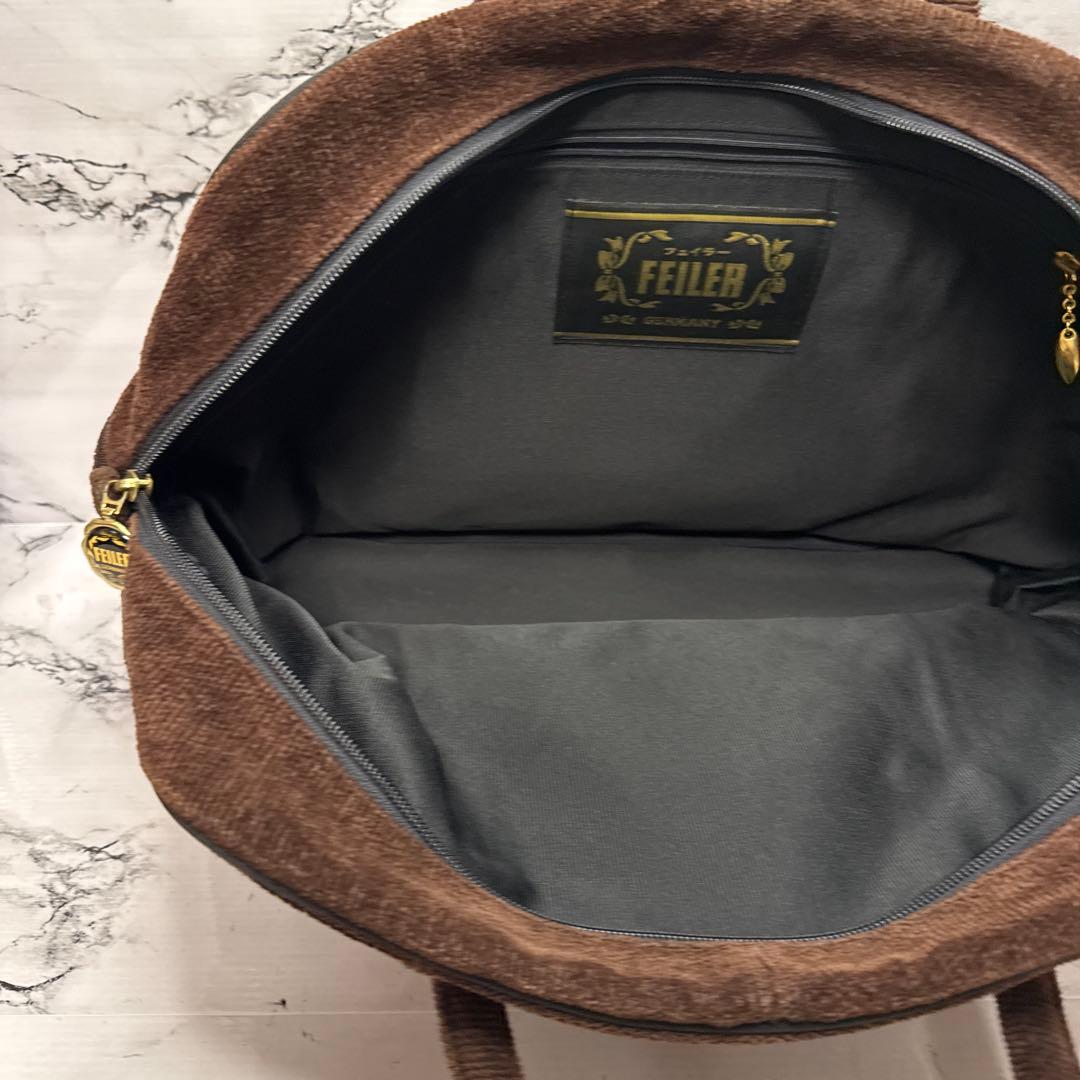 (美品)大人気、フェイラー、ボストンバッグ、大容量、シェニール織、人気色、茶、金