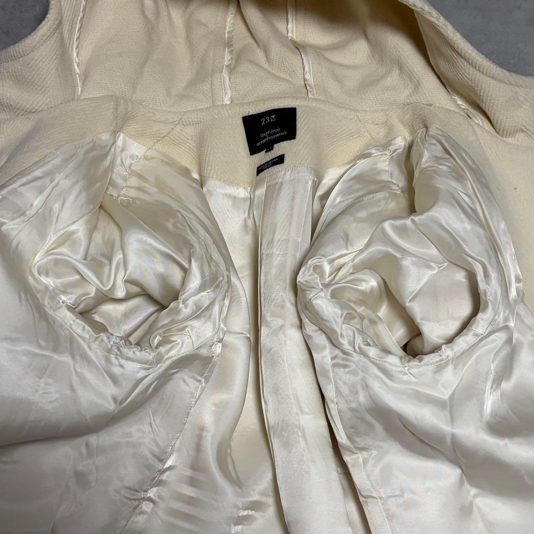 美品 23区 ヘリンボーン ダッフルコート 46 オフホワイト 定価6.6万円