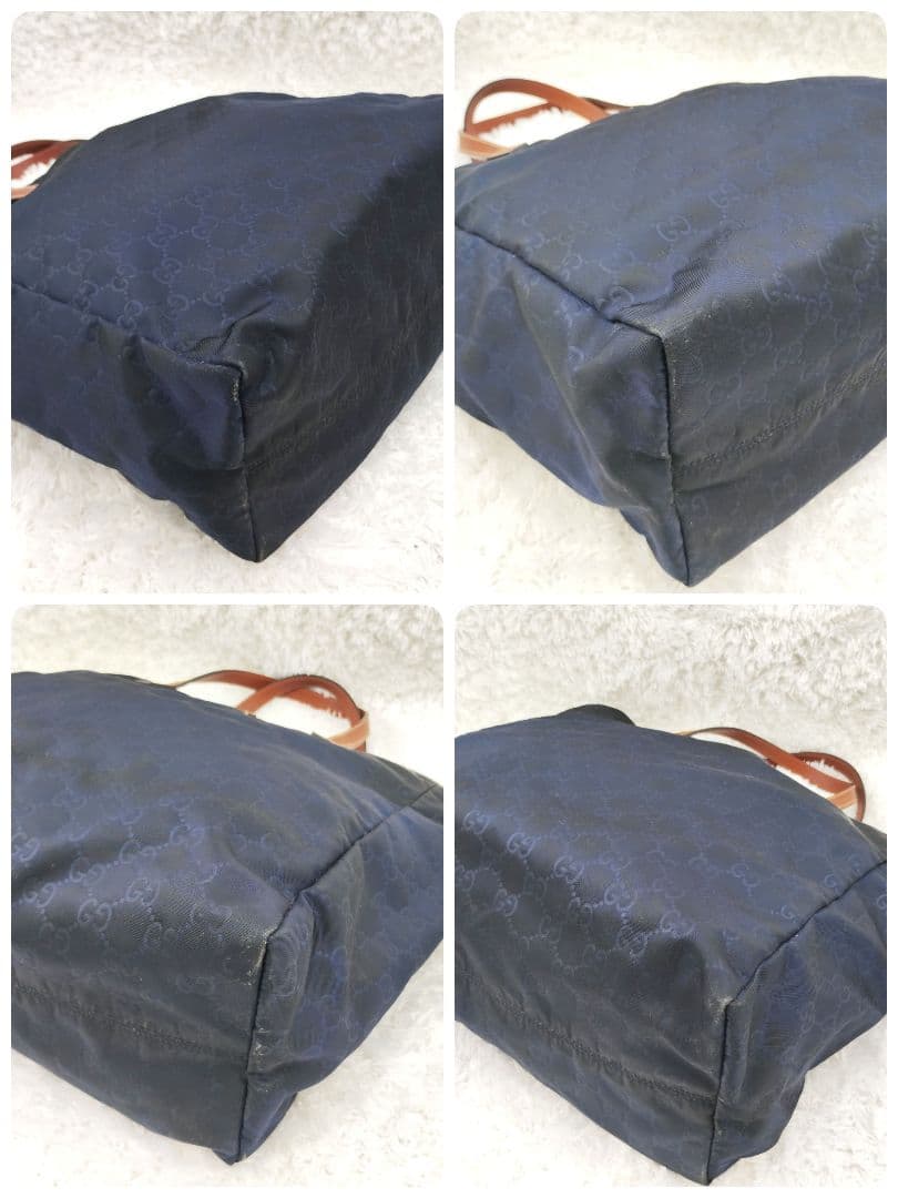 GUCCI✨️ナイロン レザー トートバッグ ショルダーバッグ ネイビー GG柄