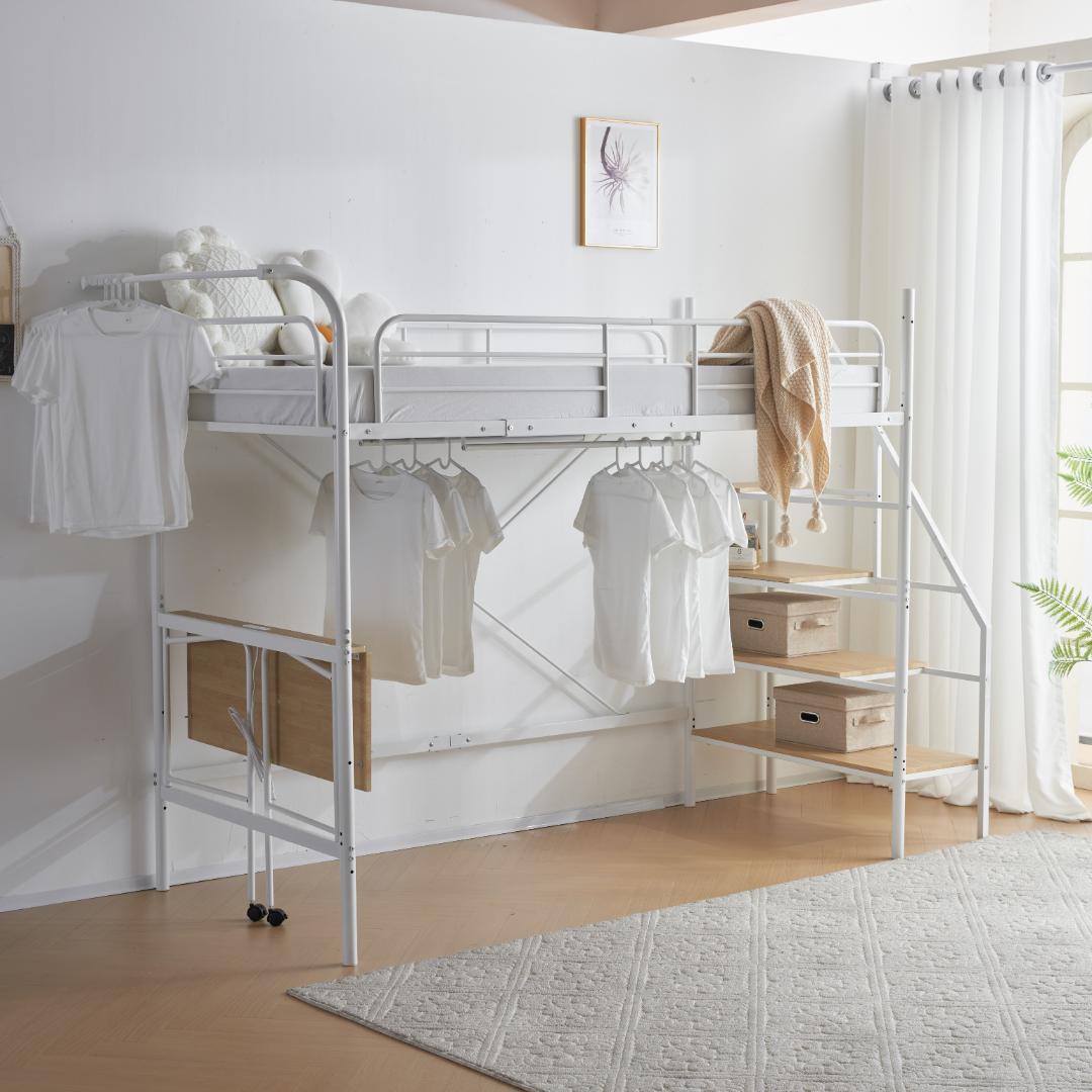 システムベット ロフトベッド シングル デスク付きコンセント付き収納付きホワイト