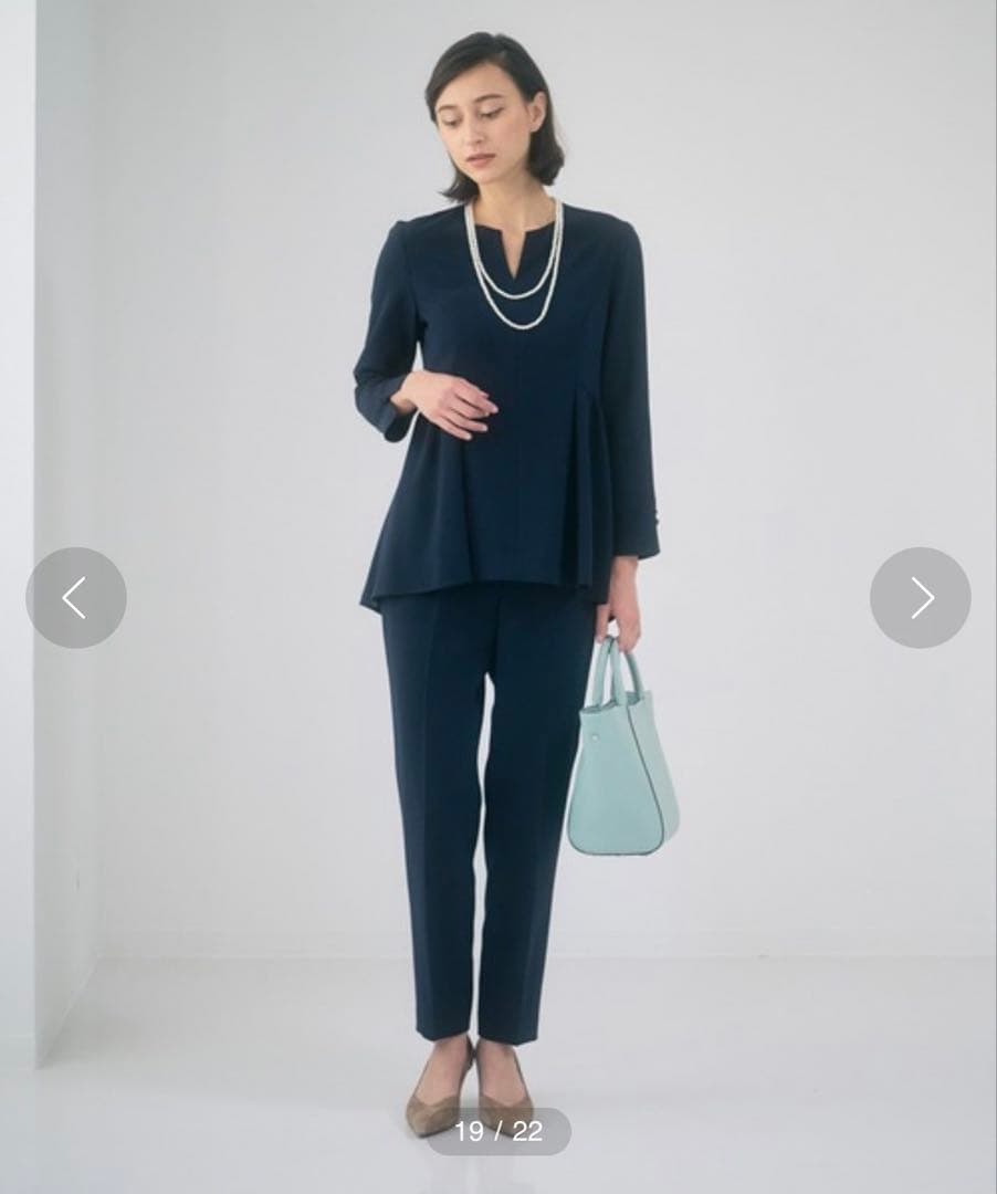 美品♡ANAYI ストレッチクロスペプラム ブラウス ネイビー M