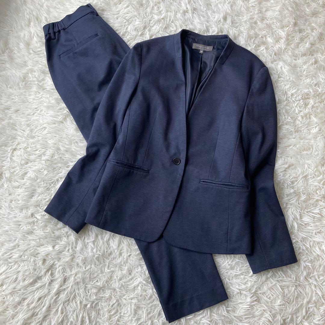 【美品】 UNITED ARROWS ノーカラー セットアップ　ネイビー　38