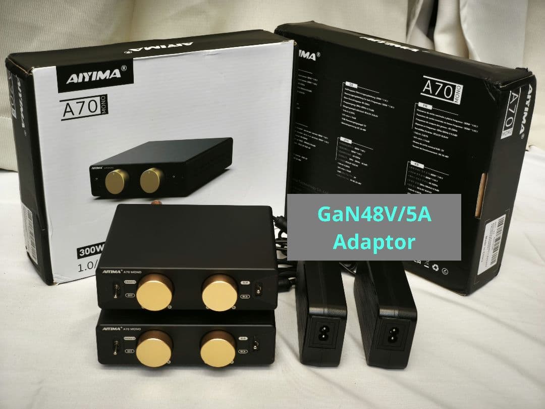 Aiyima A70monoパワーアンプ300W48V/5Aアダプタ付2台セット