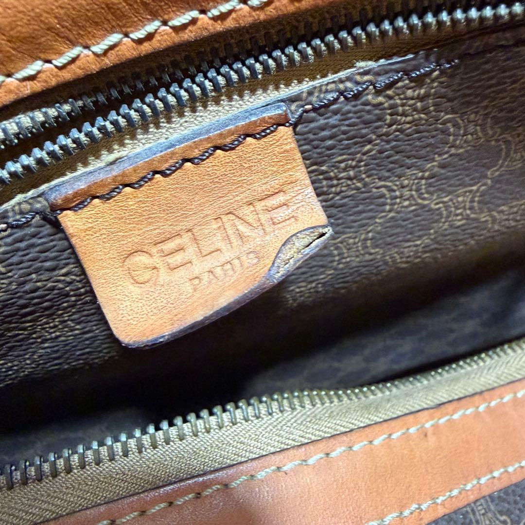 セリーヌ　ボストンバッグ　ショルダー付き　マカダム　レザー