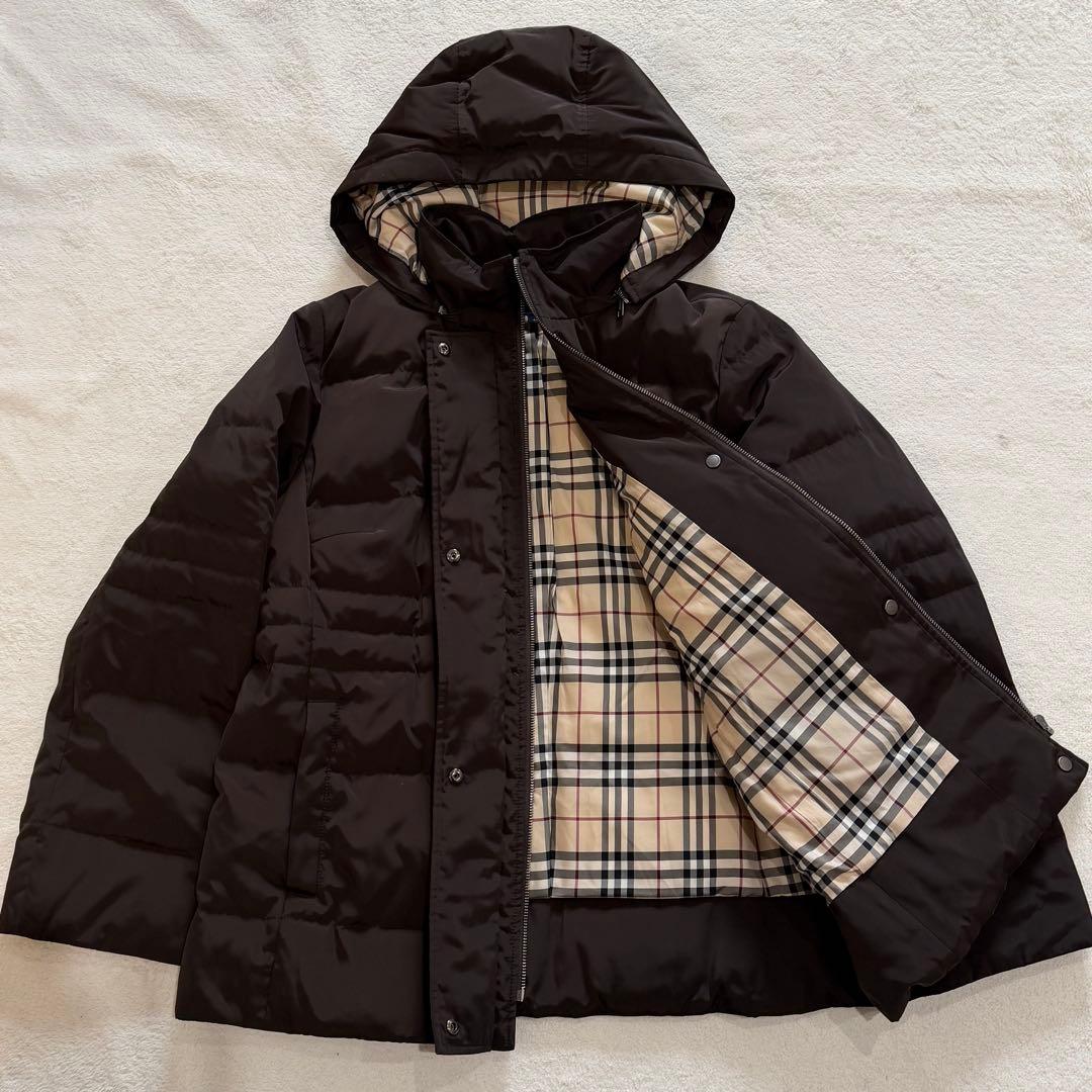 バーバリーロンドン　ダウンジャケット　ノバチェック　フード　3L　ブラウン