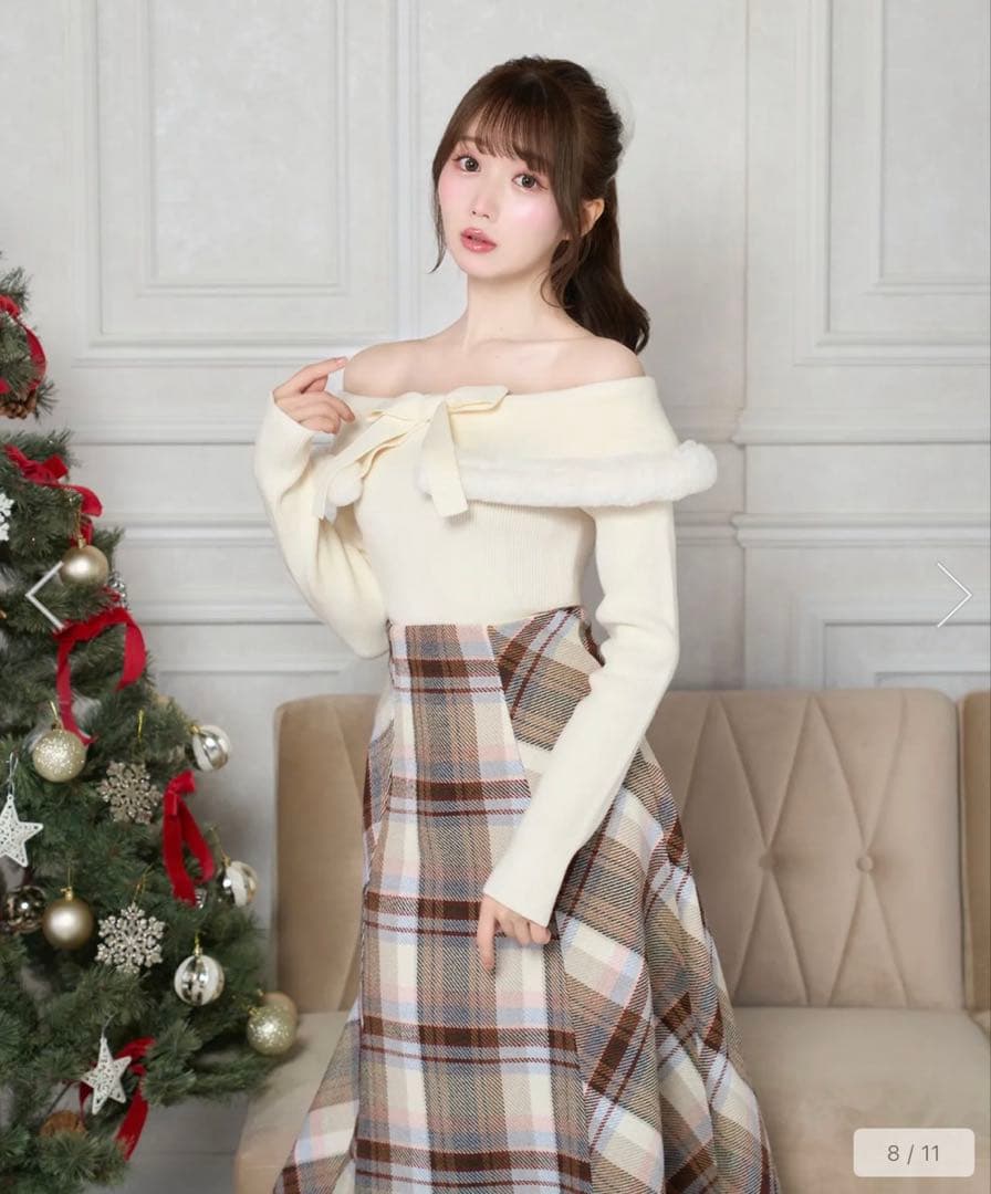 【Rose Muse】ロゼミューズ　Fur ribbon knit ホワイト
